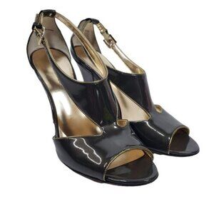 Ann Taylor Julia T-Strap Sandals Sable Heels Shoes Size 9M #147066 Metallic